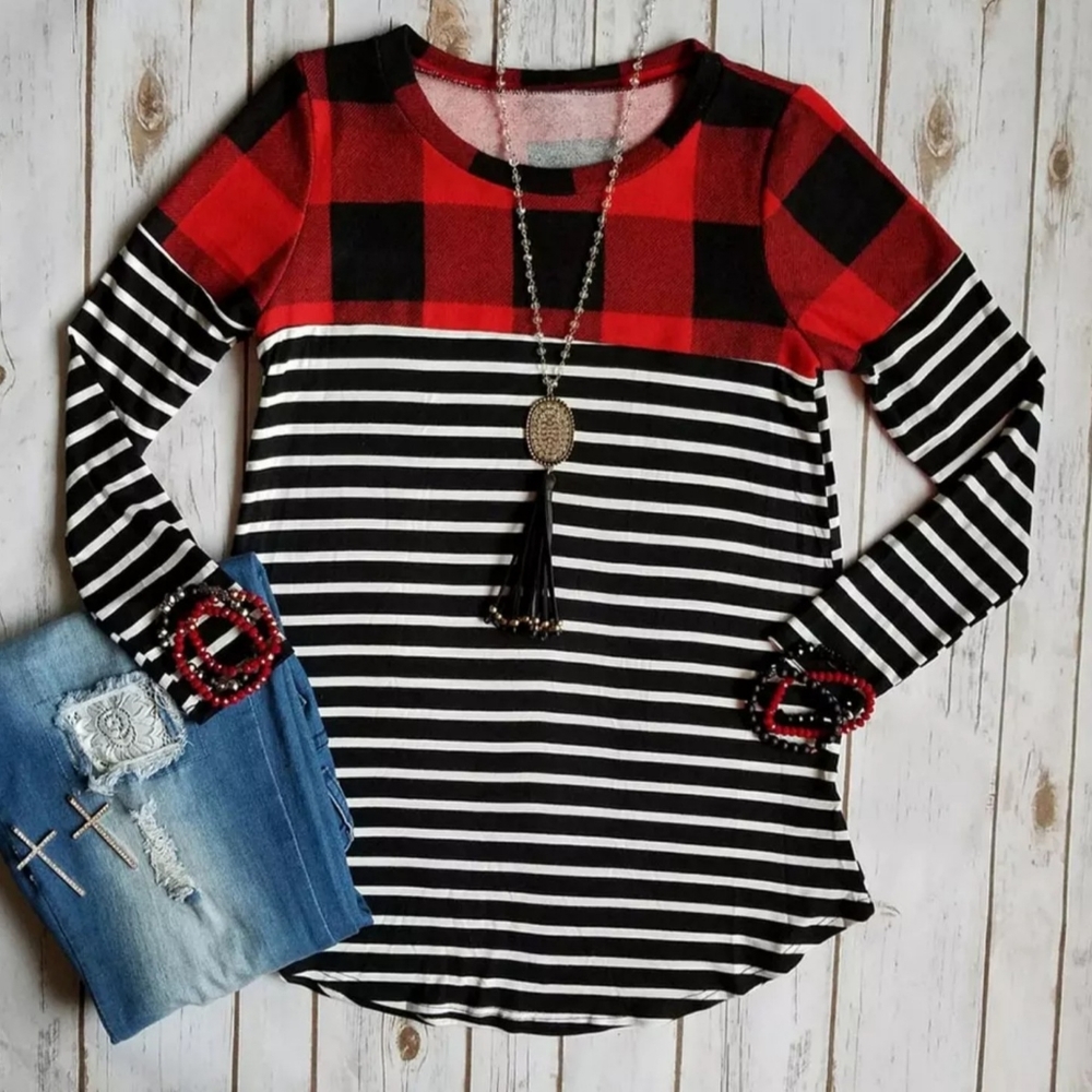 Buffalo Plaid Mixed Pattern Top